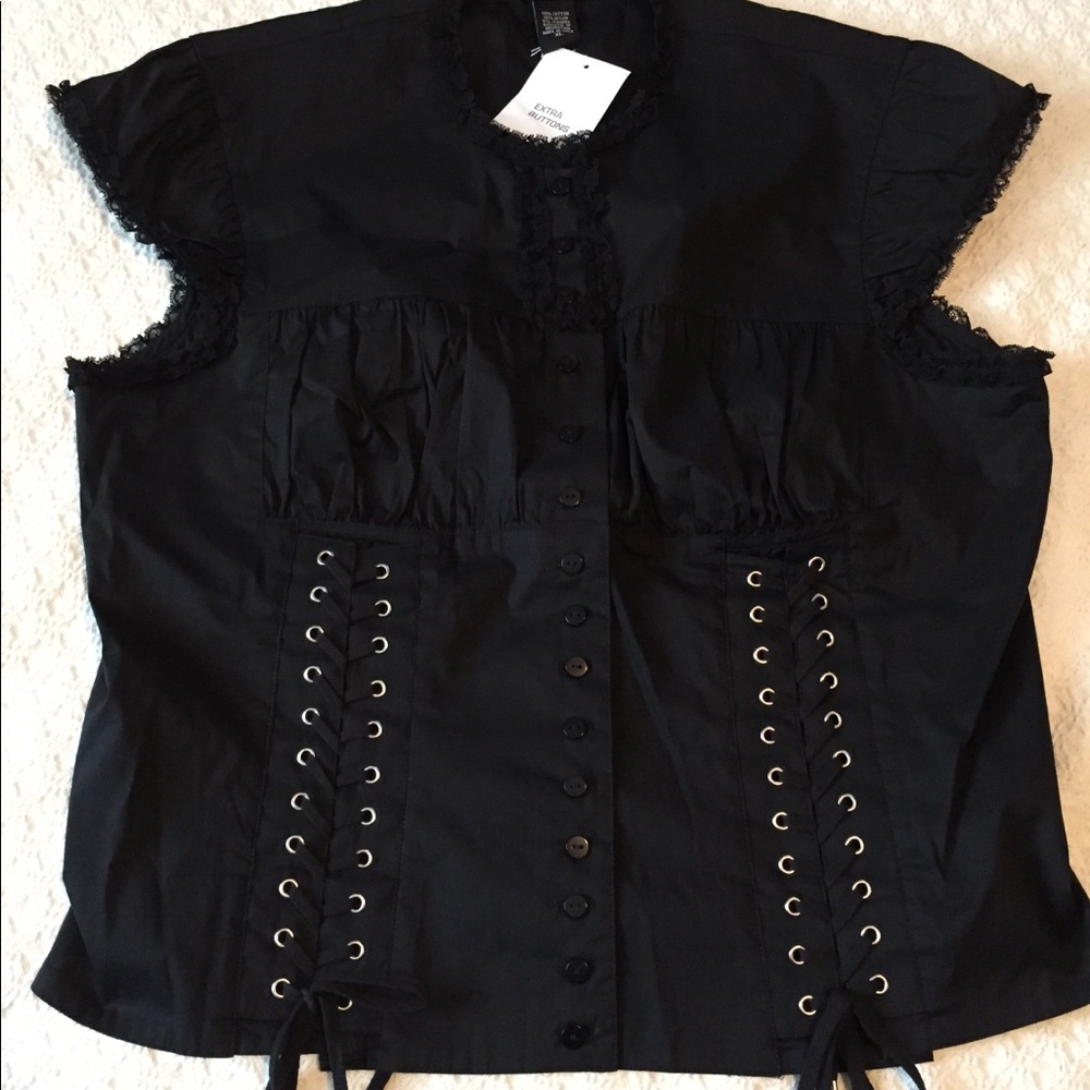 Moda International Black Lace-up Top
